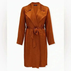 Torrid 
Copper Dotted Jacquard Self Tie Trench jacket